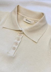 【Rib Knit Long-sleeve Polo Shirt】リブニット 長袖ポロシャツ(natural)