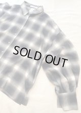 【OMNES Rayon Check Long sleeve Shirt】オムネス レーヨン袖ボリューム チェック長袖シャツ(black)