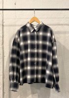 他の写真1: 【OMNES Rayon Check Long sleeve Shirt】オムネス レーヨン袖ボリューム チェック長袖シャツ(black)