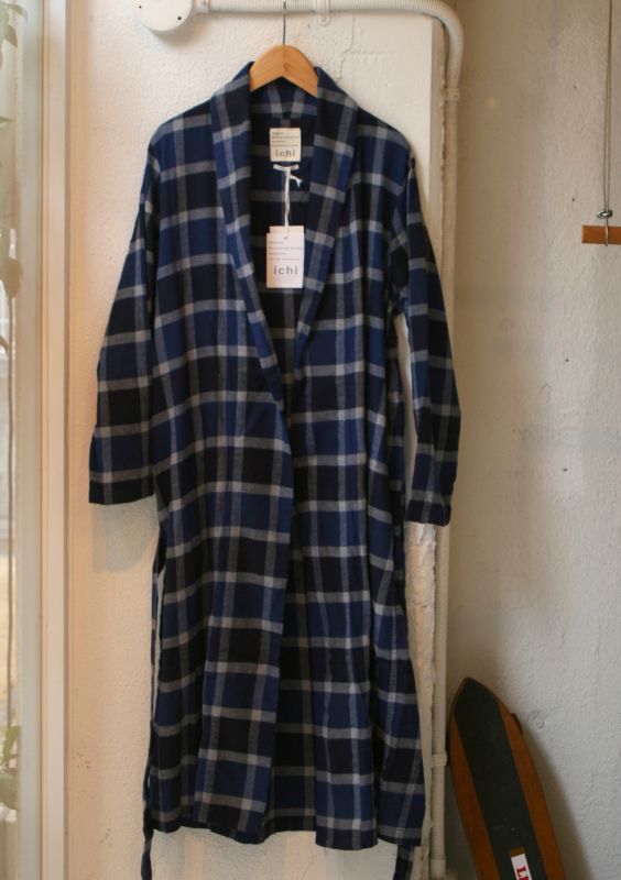 画像: 【ichi】gown check cardigan (navy) 新色商品アップ完了です。