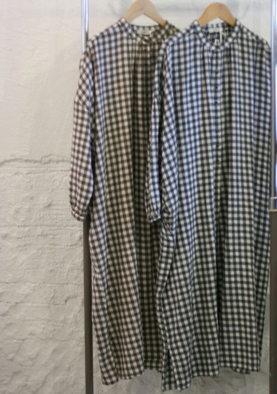 画像: 【ICHI】cotton×linen gingham check henry wide one-piece 商品アップ完了です。