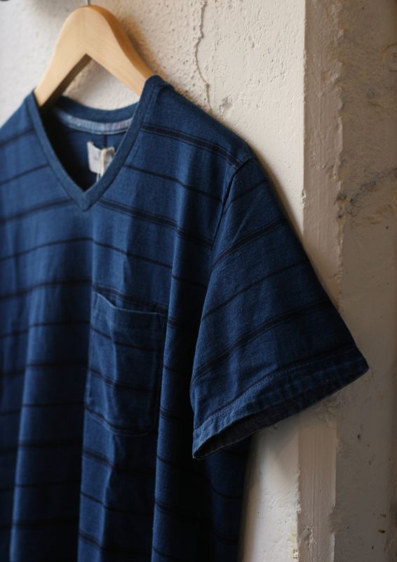 画像: 【Heritage Stone】indigo border V-neck pocket S/S tee 商品アップ完了です。