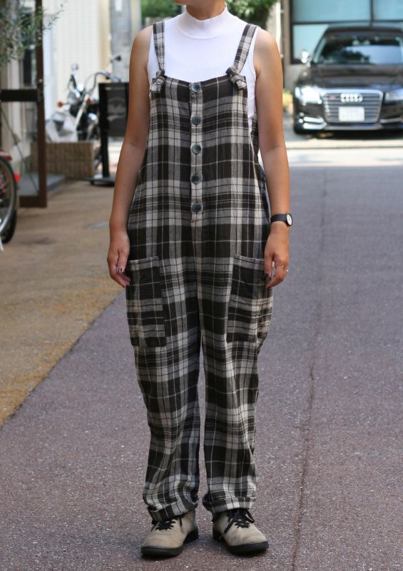 画像: 【ichi】wool check salopette pants 商品アップ完了です。