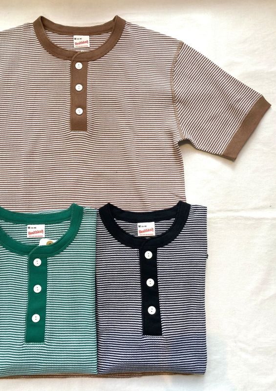 画像: 【Healthknit】 Henley-neck Border Thermal Short-sleeve Tee 新色が入荷しました。