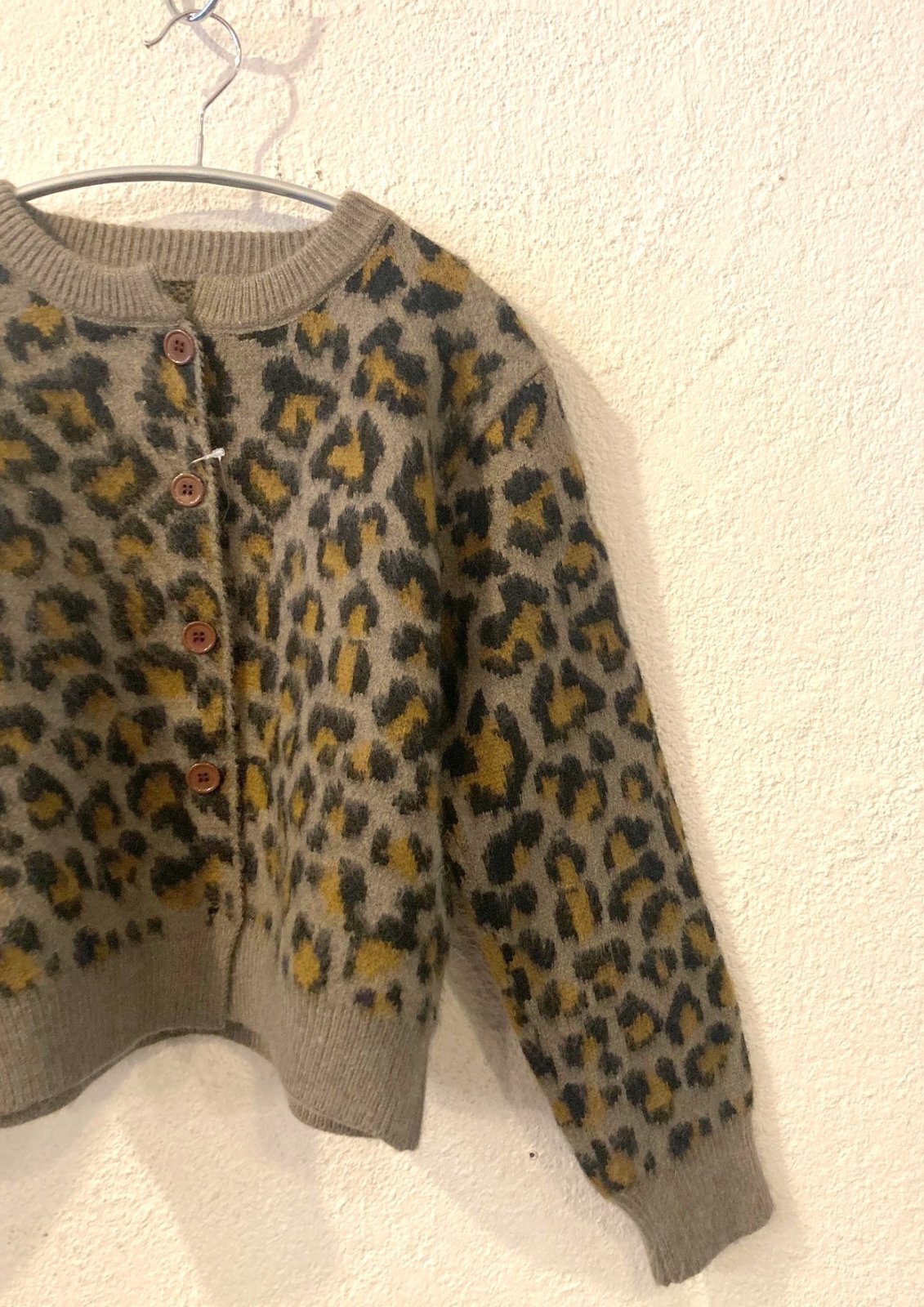 画像1: 【Import Leopard Knit Cardigan】インポート レオパード ニットカーディガン(gray)