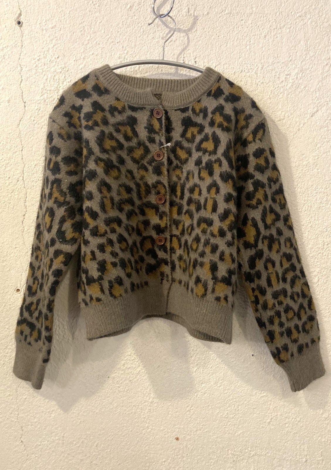 画像: 【Import Leopard Knit Cardigan】インポート レオパード ニットカーディガン(gray)
