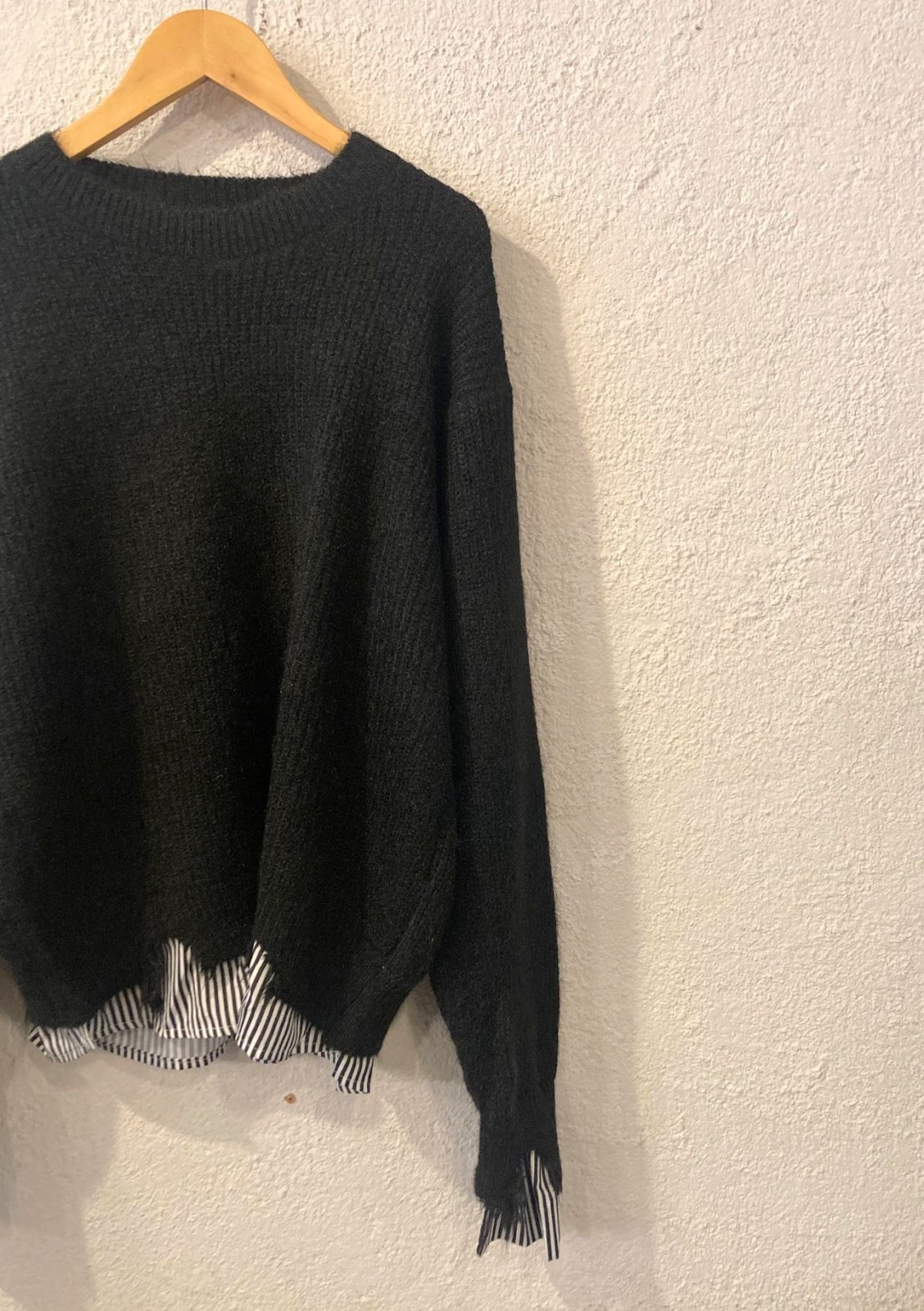 画像1: 【Import Layered Crew Knit】インポート レイヤードニット(black)